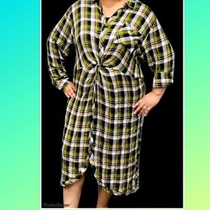 Plaid flannel tshirt button dress